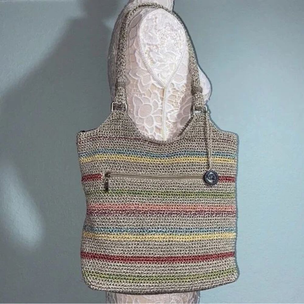 The Sak Belle Crochet Tote Bag Multicolor Stripes Hobo Purse Handbag